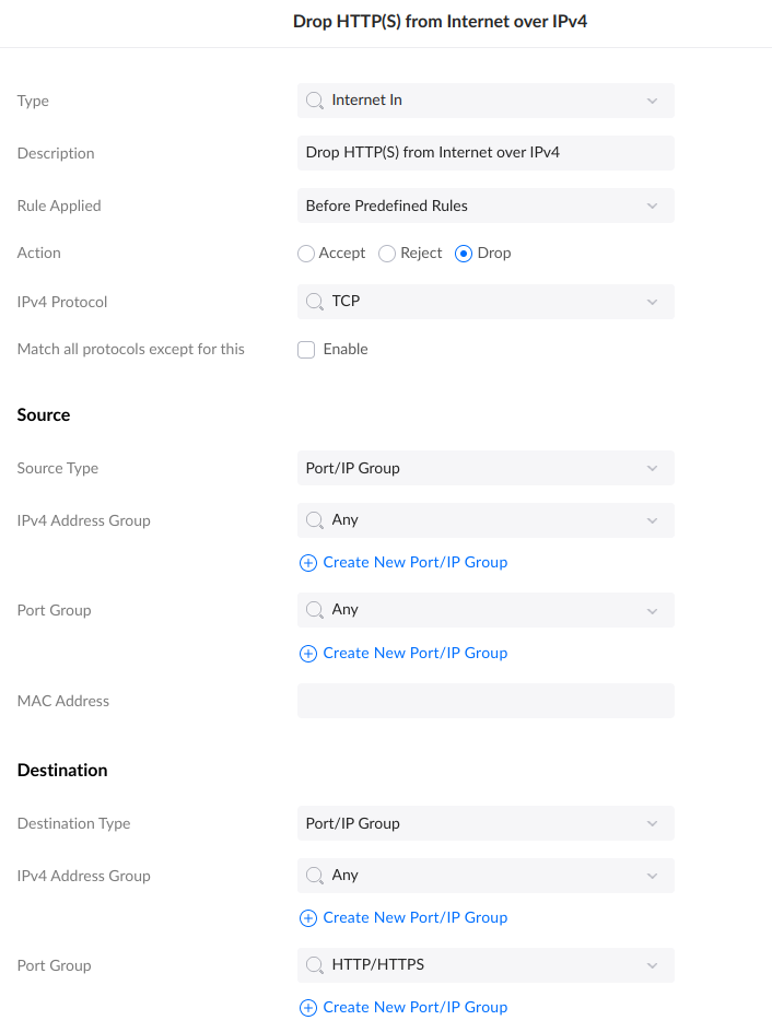 Block Internet over IPv4
